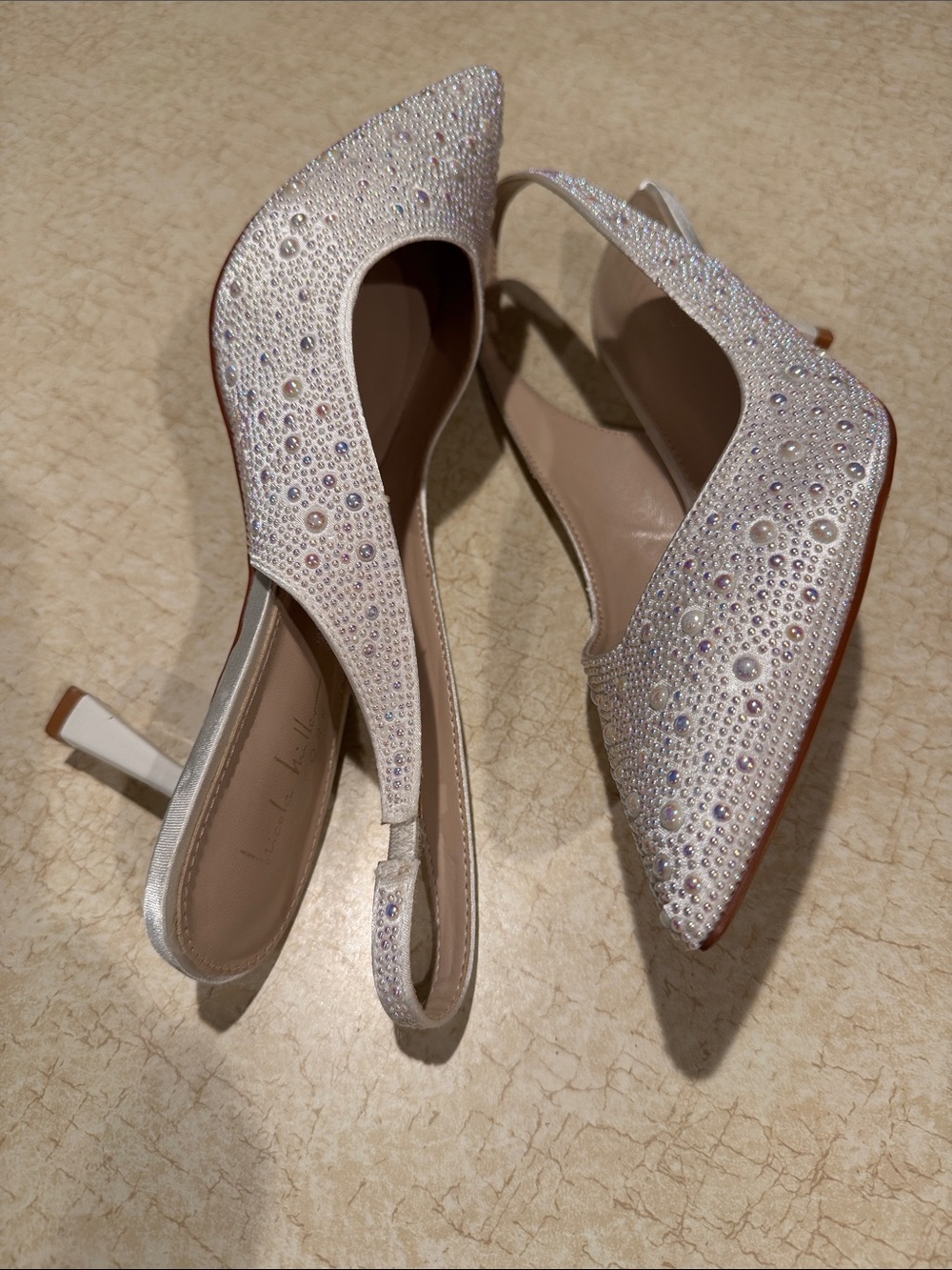 Nicole Miller Embellished Ivory Slingback Pointed-Toe Heels - Picture 10 of 10